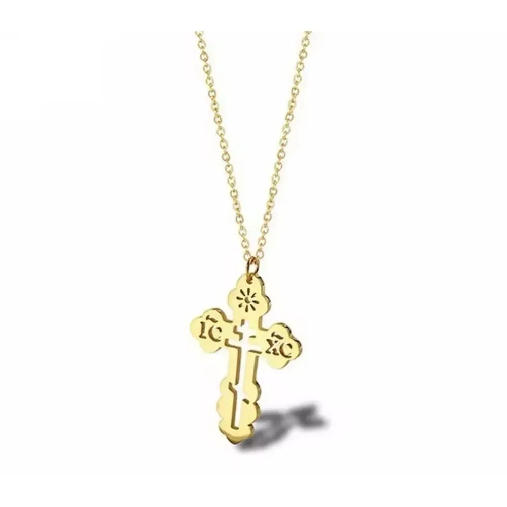 Orthodox Christian Cross Necklace Religious IC XC Pendant Gold Plated 316L 18-20
